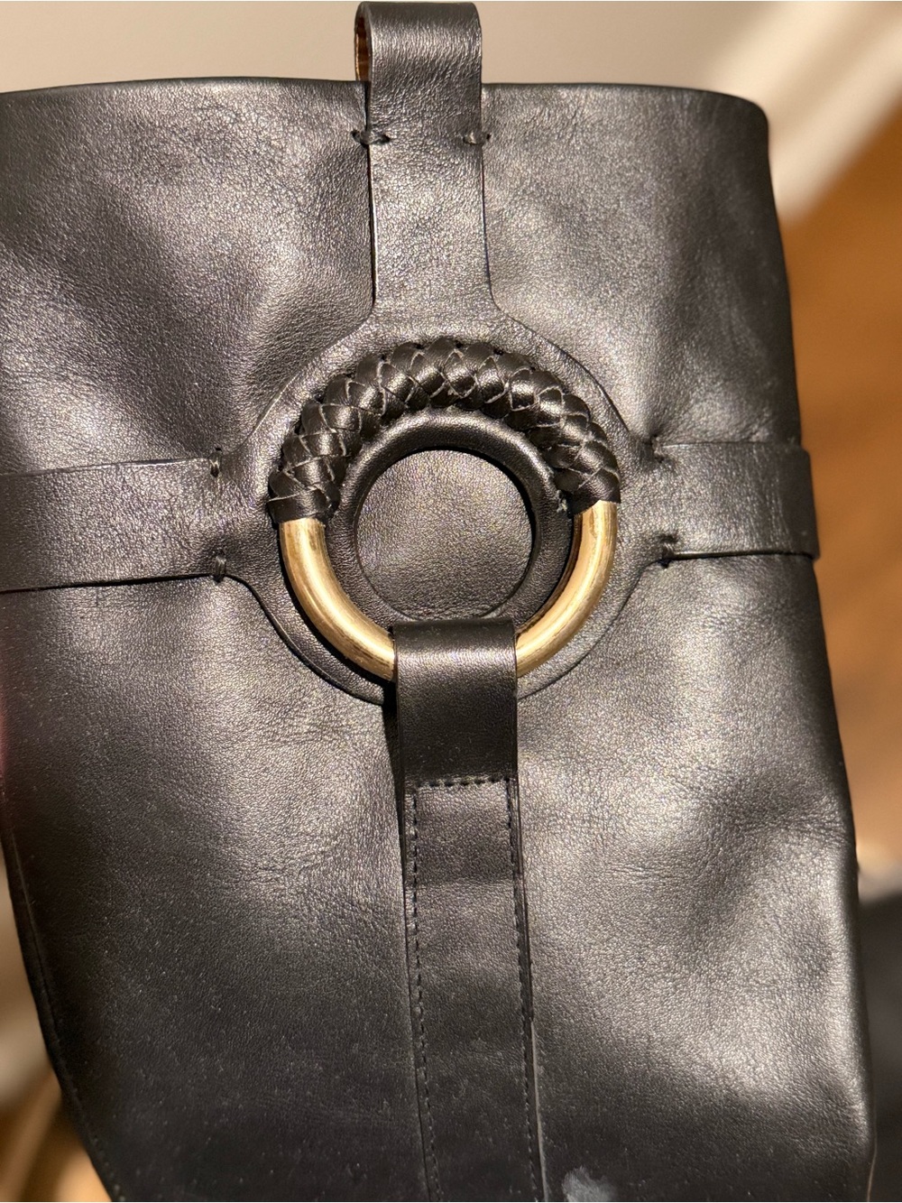 See By Chloe Black Leather Knee-High Riding Boots with Braided Ring - Picture 6 of 7